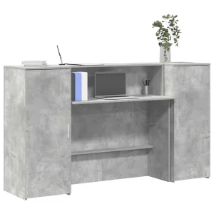 Bureau de réception 180 x 50 x 103,5 cm gris béton bois d'ingénierie – modèle 2 – vue d’ensemble