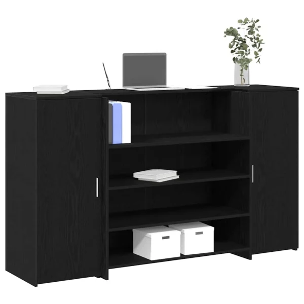 Bureau de réception 180 x 50 x 103,5 cm noir bois d'ingénierie – vue d’ensemble
