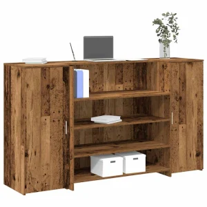 Bureau de réception 180 x 50 x 103,5 cm vieux bois bois d'ingénierie – vue d’ensemble