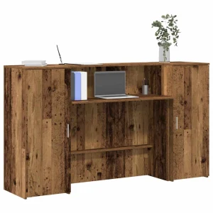 Bureau de réception 180 x 50 x 103,5 cm vieux bois bois d'ingénierie – modèle 2 – vue d’ensemble