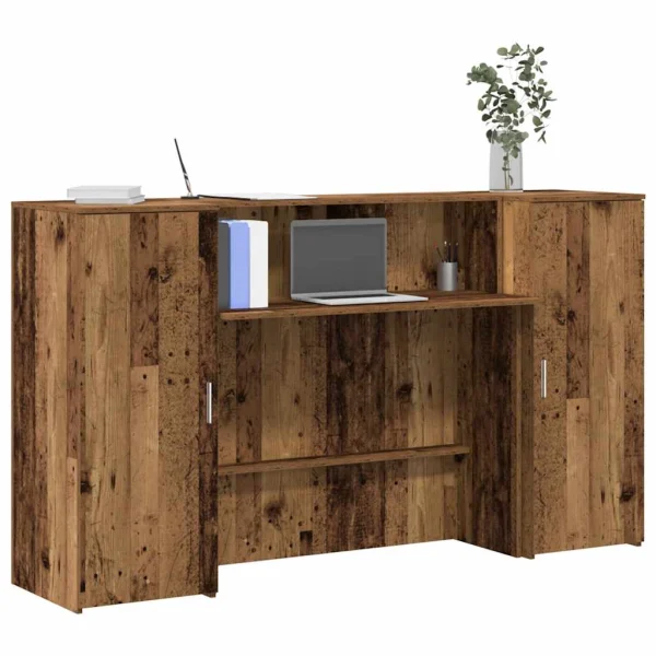 Bureau de réception 180 x 50 x 103,5 cm vieux bois bois d'ingénierie – modèle 2 – vue d’ensemble