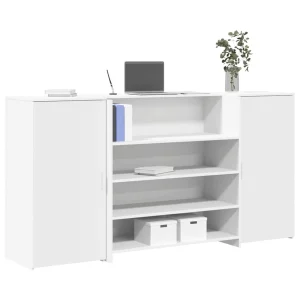 Bureau de réception 200 x 50 x 103,5 cm blanc bois d'ingénierie – vue d’ensemble