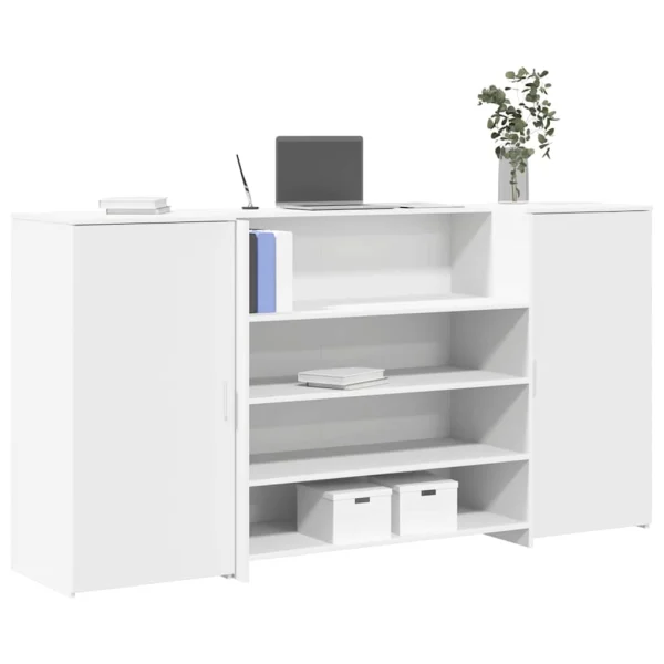 Bureau de réception 200 x 50 x 103,5 cm blanc bois d'ingénierie – vue d’ensemble