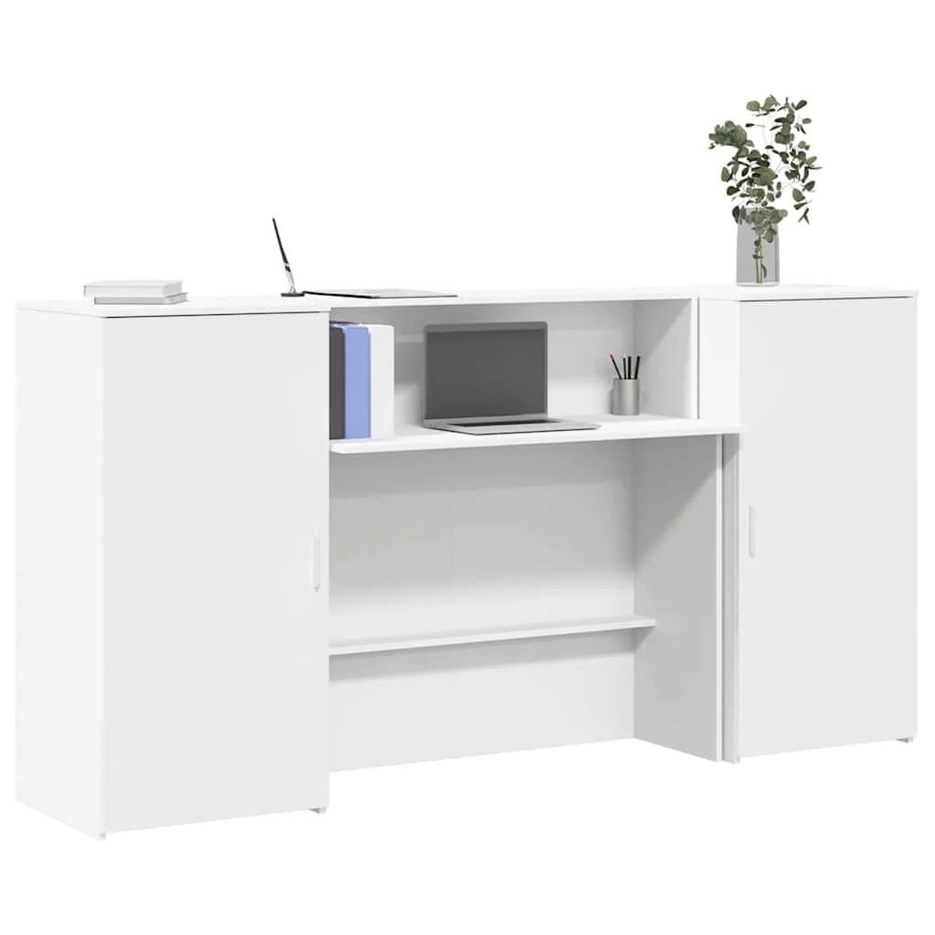 Bureau de réception 200 x 50 x 103,5 cm blanc bois d'ingénierie – modèle 2 – vue d’ensemble