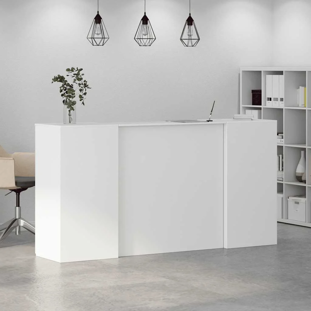 Bureau de réception 200 x 50 x 103,5 cm blanc bois d'ingénierie – modèle 2 – vue en situation
