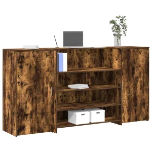 Bureau de réception 200 x 50 x 103,5 cm chêne fumé bois d'ingénierie – vue d’ensemble