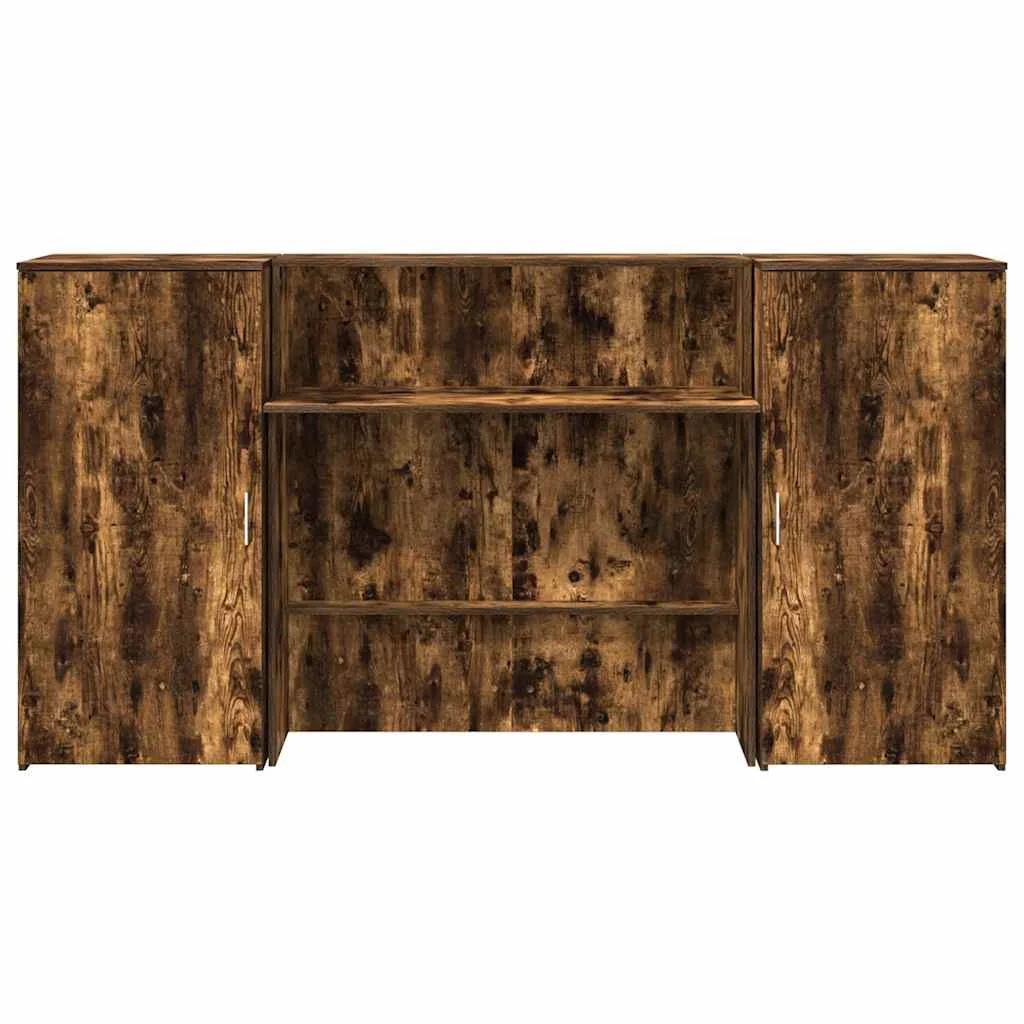 Bureau de réception 200 x 50 x 103,5 cm chêne fumé bois d'ingénierie – modèle 2 – vue de dessus