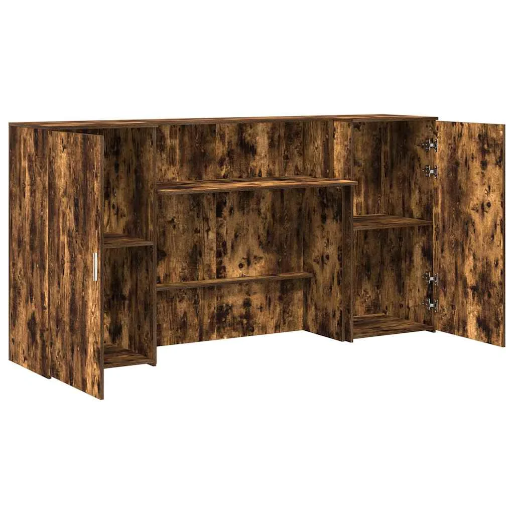 Bureau de réception 200 x 50 x 103,5 cm chêne fumé bois d'ingénierie – modèle 2 – vue de dos