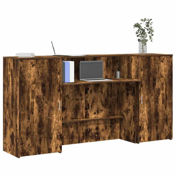 Bureau de réception 200 x 50 x 103,5 cm chêne fumé bois d'ingénierie – modèle 2 – vue d’ensemble