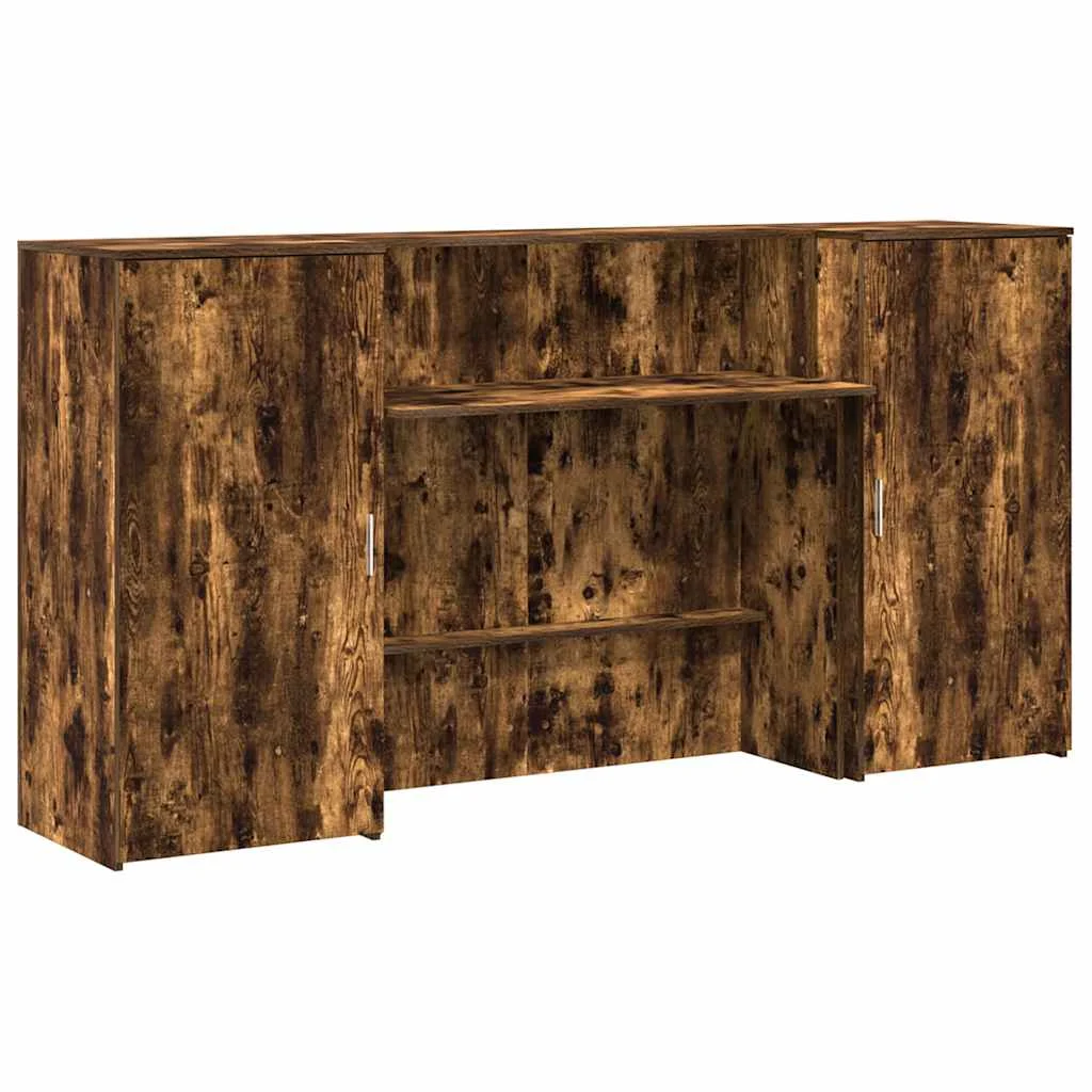 Bureau de réception 200 x 50 x 103,5 cm chêne fumé bois d'ingénierie – modèle 2 – vue de côté
