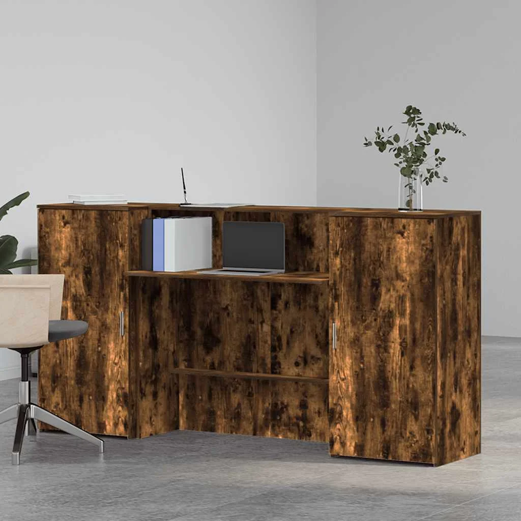 Bureau de réception 200 x 50 x 103,5 cm chêne fumé bois d'ingénierie – modèle 2 – vue de détail