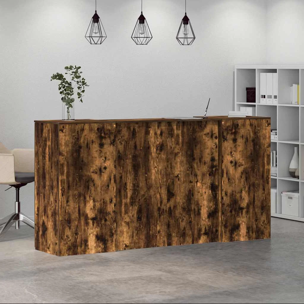 Bureau de réception 200 x 50 x 103,5 cm chêne fumé bois d'ingénierie – modèle 2 – vue en situation