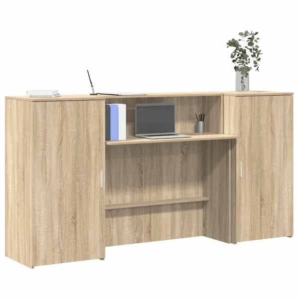 Bureau réception 200 x 50 x 103,5 cm chêne sonoma bois d'ingénierie – modèle 2 – vue d’ensemble