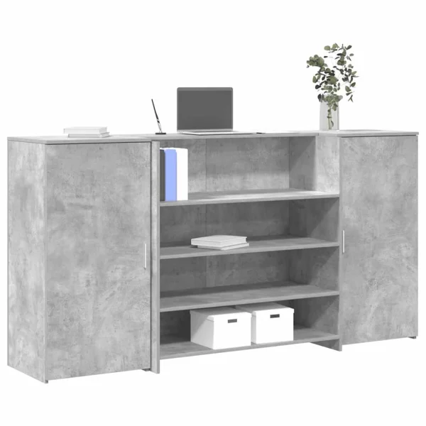 Bureau de réception 200 x 50 x 103,5 cm gris béton bois d'ingénierie – vue d’ensemble