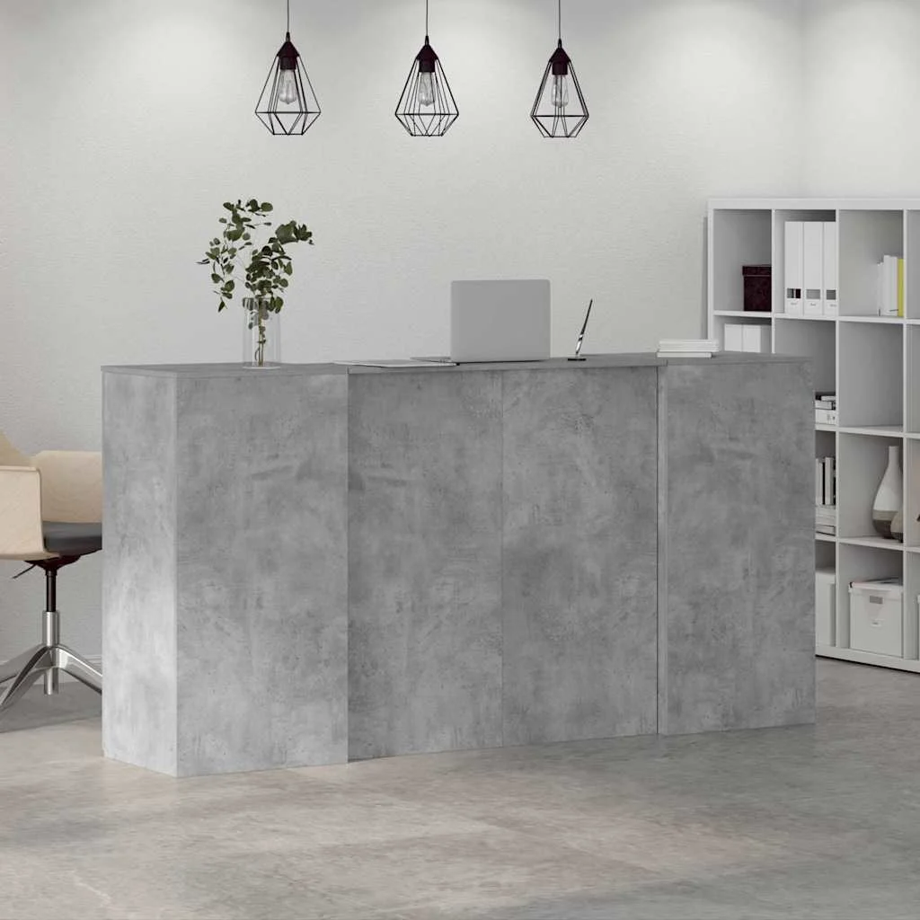 Bureau de réception 200 x 50 x 103,5 cm gris béton bois d'ingénierie – vue en situation