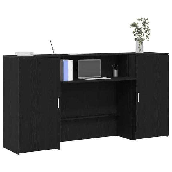 Bureau de réception 200 x 50 x 103,5 cm noir bois d'ingénierie – modèle 2 – vue d’ensemble