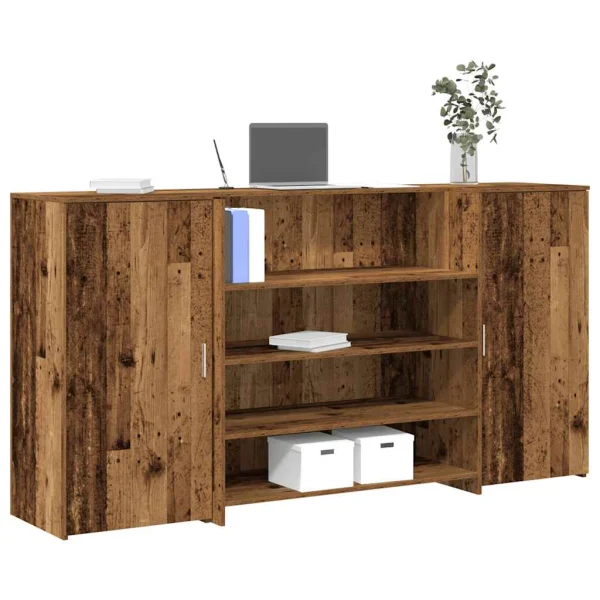 Bureau de réception 200 x 50 x 103,5 cm vieux bois bois d'ingénierie – vue d’ensemble