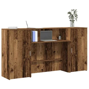 Bureau de réception 200 x 50 x 103,5 cm vieux bois bois d'ingénierie – modèle 2 – vue d’ensemble