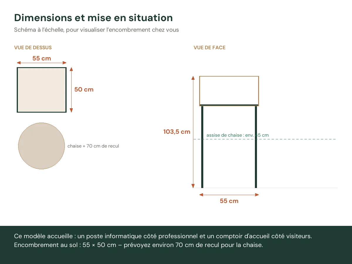 Bureau de réception 55 x 50 x 103,5 cm sonoma gris bois d'ingénierie – vue de face