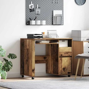 Bureau avec roues 91 x 50 x 77 cm bois ancien bois d'ingénierie – vue d’ensemble