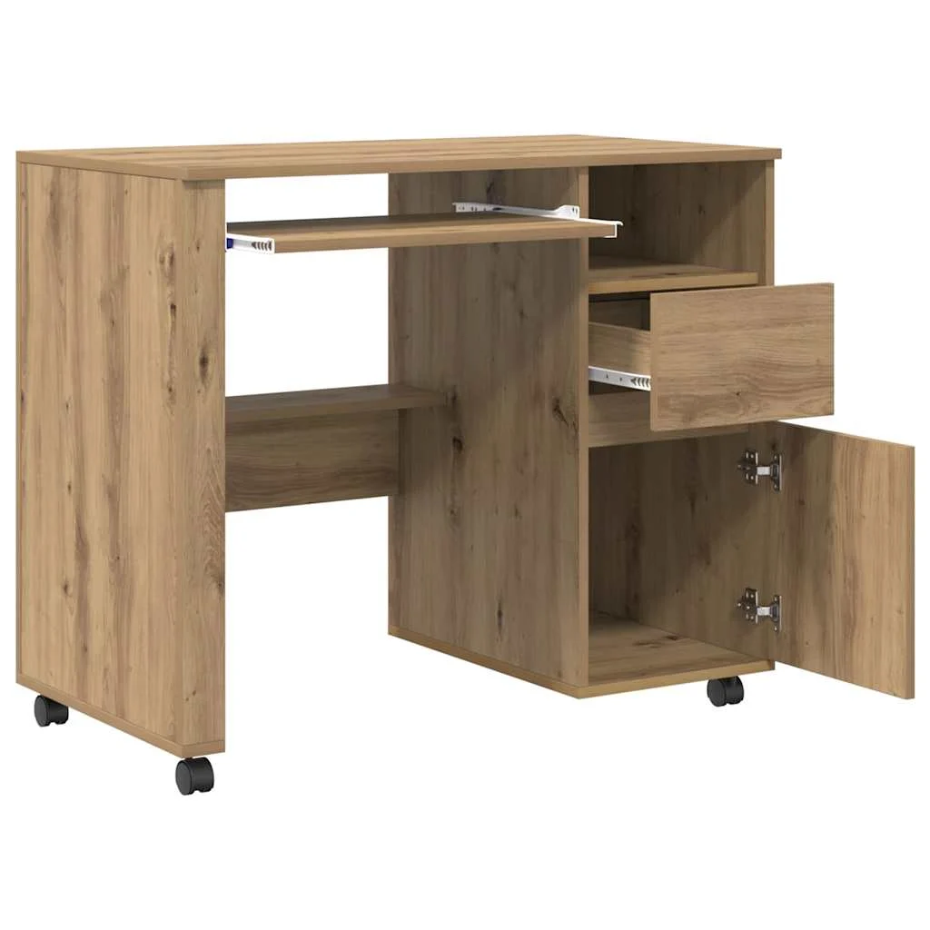 Bureau avec roues 91 x 50 x 77 cm chêne artisanal bois d'ingénierie – vue de dessus