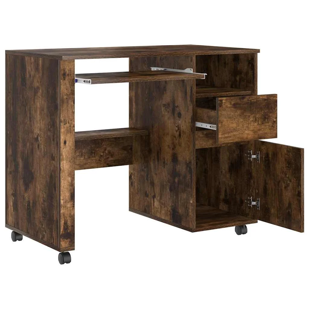 Bureau avec roues 91 x 50 x 77 cm chêne fumé bois d'ingénierie – vue de dessus
