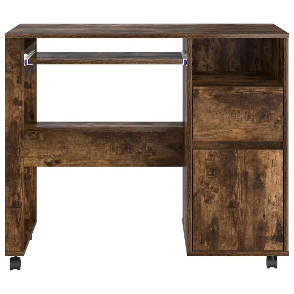 Bureau avec roues 91 x 50 x 77 cm chêne fumé bois d'ingénierie – vue de dos