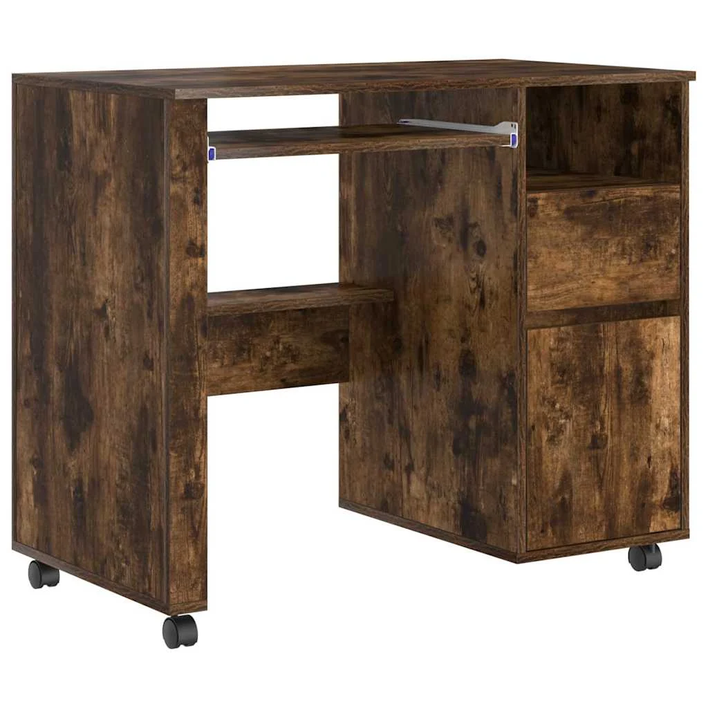 Bureau avec roues 91 x 50 x 77 cm chêne fumé bois d'ingénierie – vue de côté