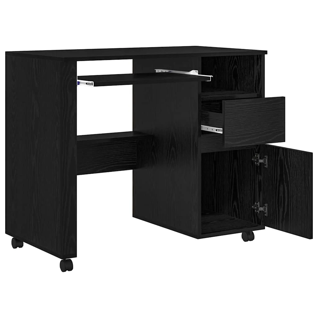Bureau avec roues 91 x 50 x 77 cm chêne noir bois d'ingénierie – vue de dessus