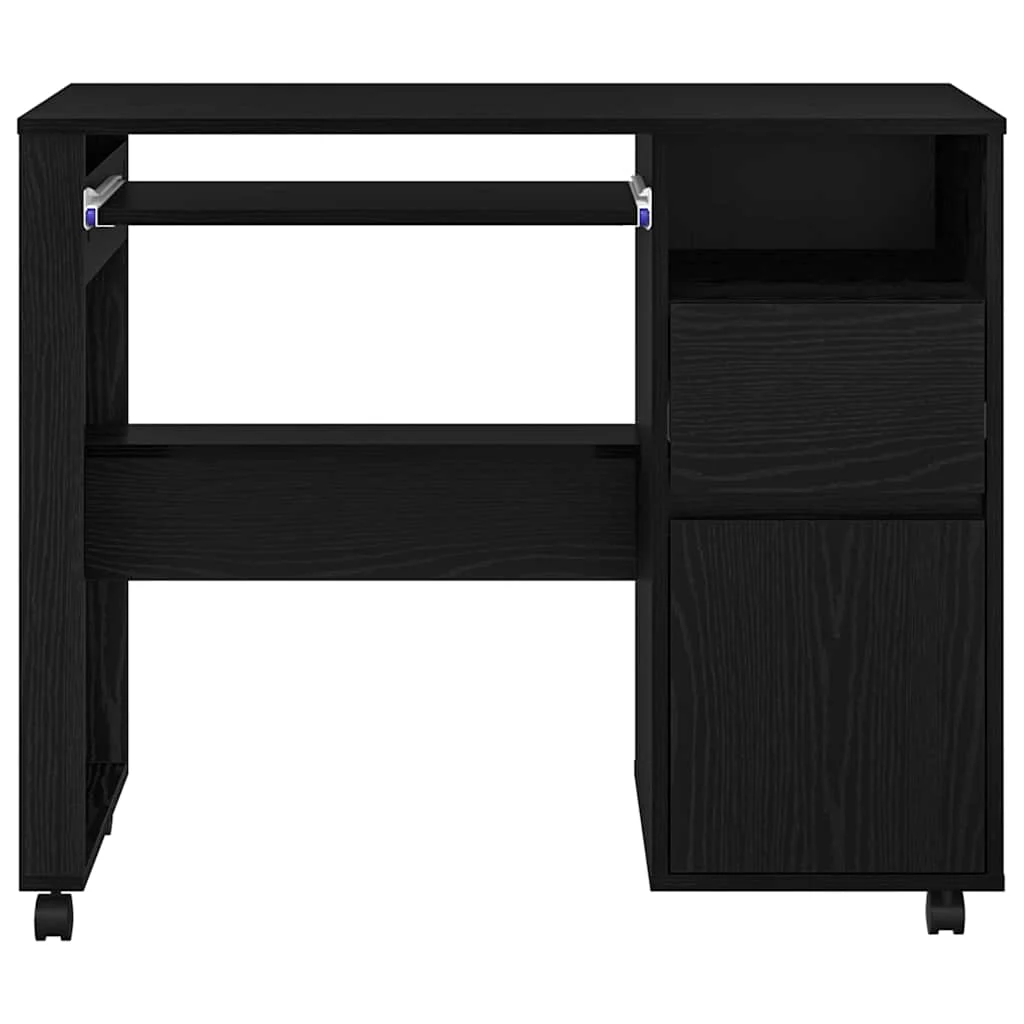 Bureau avec roues 91 x 50 x 77 cm chêne noir bois d'ingénierie – vue de dos