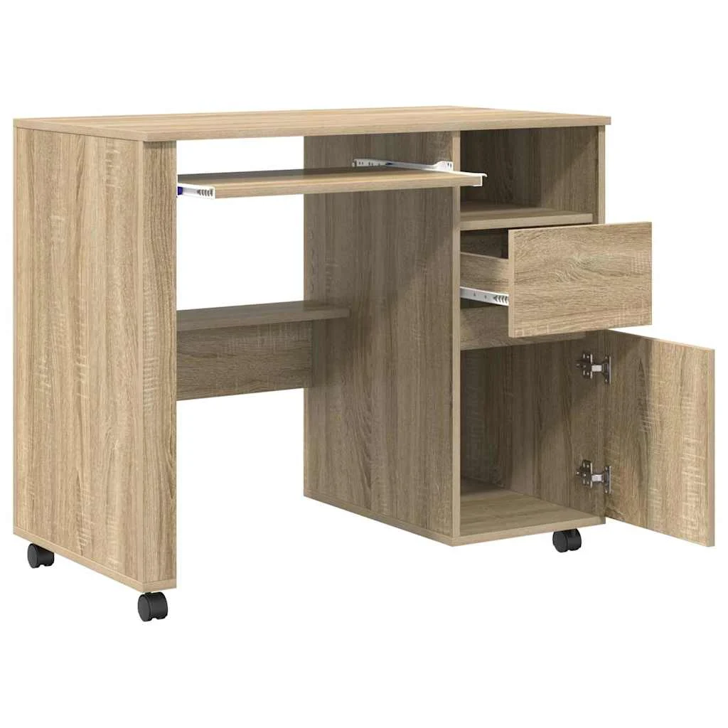 Bureau avec roues 91 x 50 x 77 cm chêne sonoma bois d'ingénierie – vue de dessus