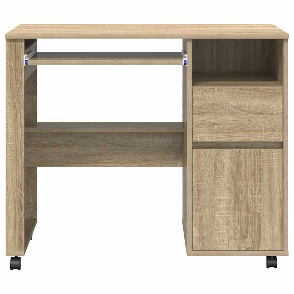 Bureau avec roues 91 x 50 x 77 cm chêne sonoma bois d'ingénierie – vue de dos