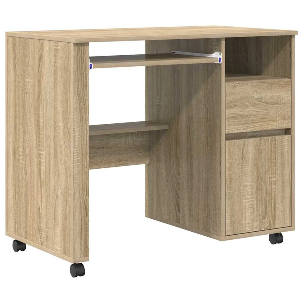 Bureau avec roues 91 x 50 x 77 cm chêne sonoma bois d'ingénierie – vue de côté