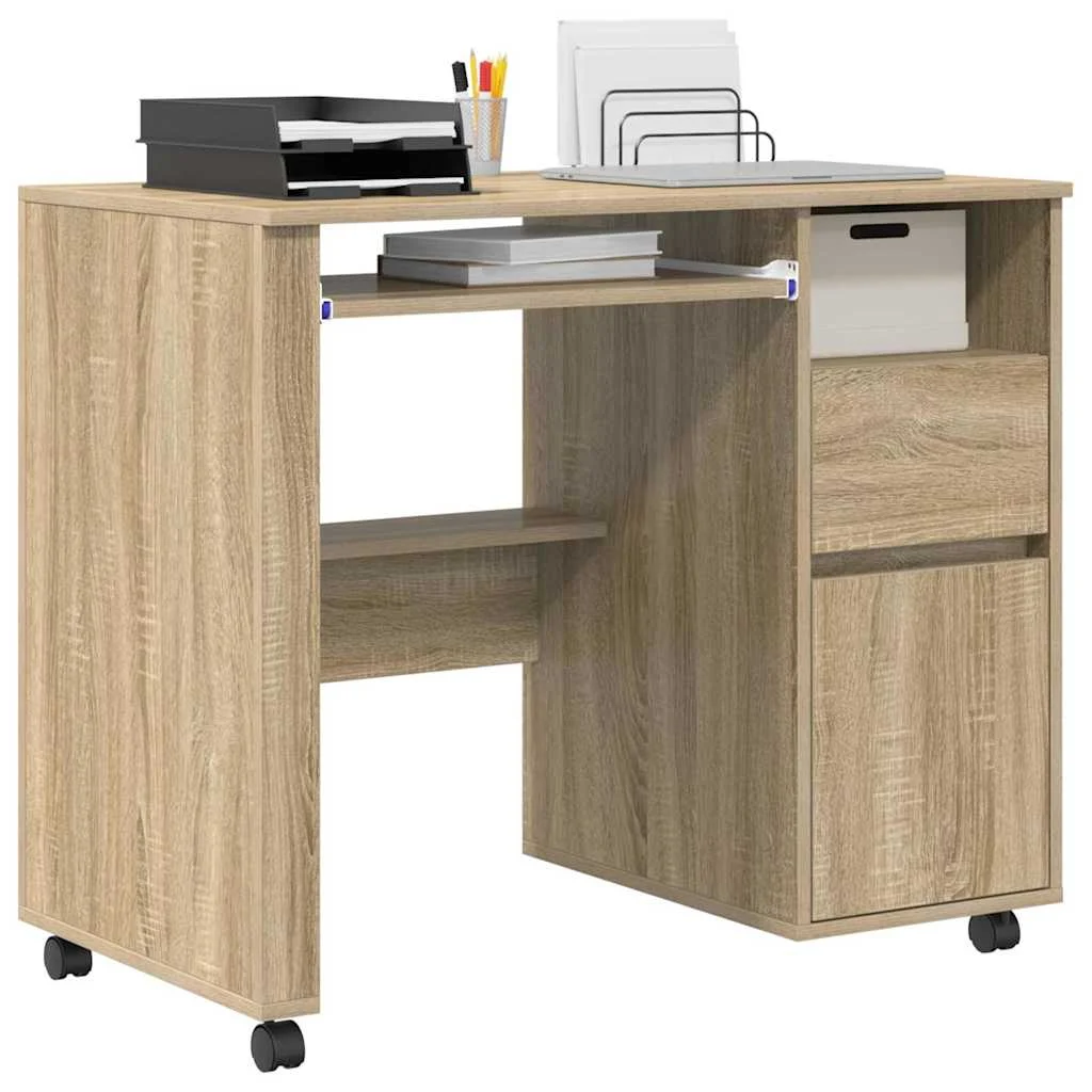 Bureau avec roues 91 x 50 x 77 cm chêne sonoma bois d'ingénierie – vue de détail