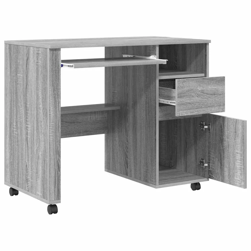 Bureau avec roues 91 x 50 x 77 cm sonoma gris bois d'ingénierie – vue de dessus