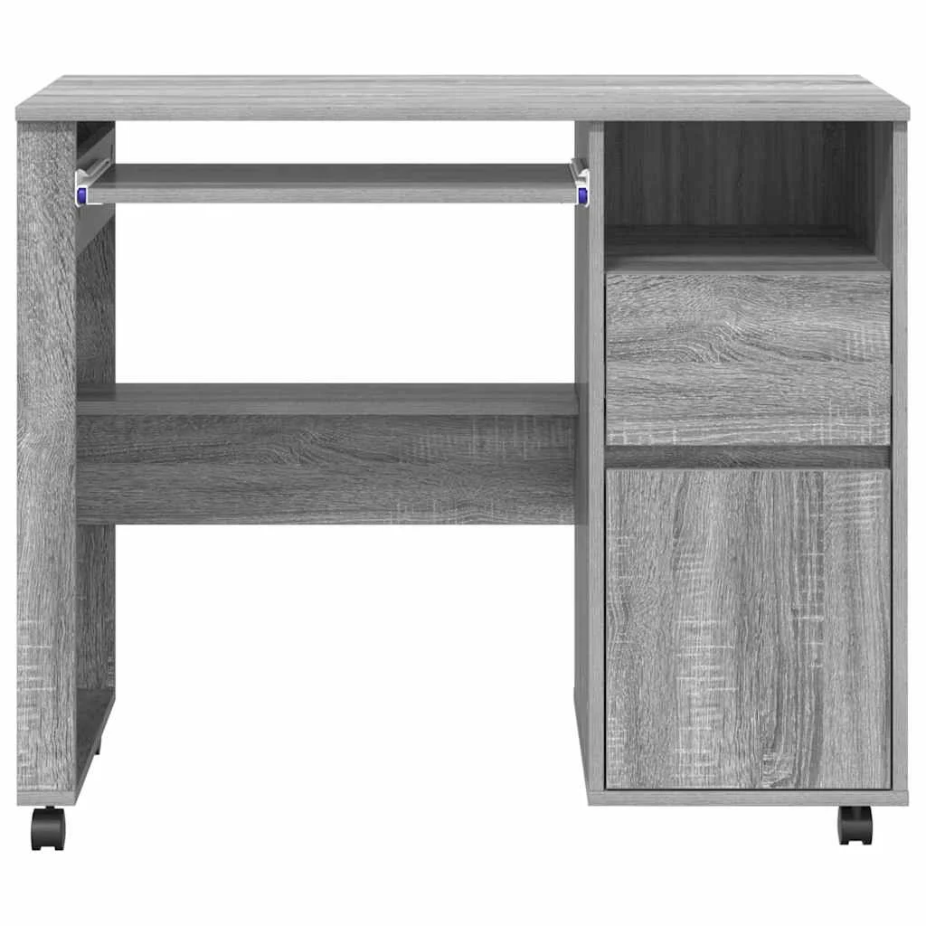 Bureau avec roues 91 x 50 x 77 cm sonoma gris bois d'ingénierie – vue de dos