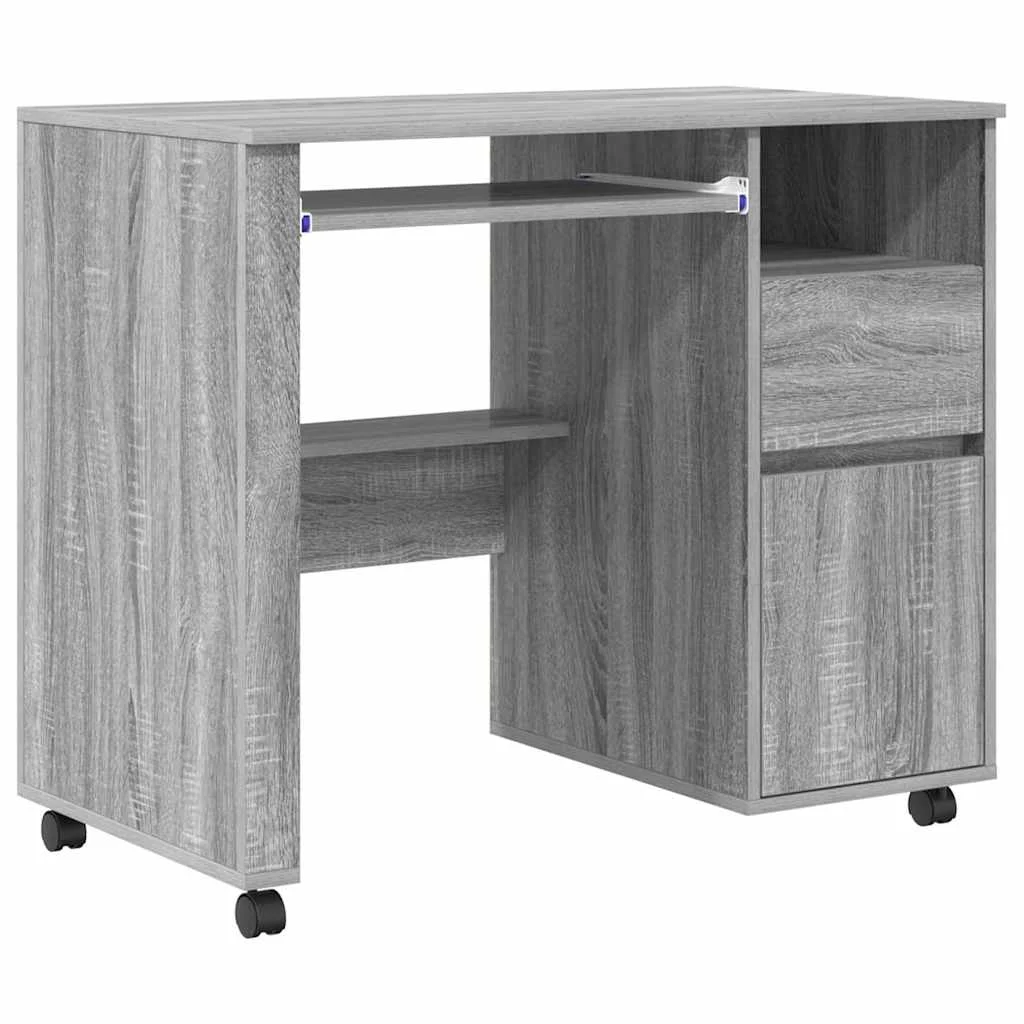 Bureau avec roues 91 x 50 x 77 cm sonoma gris bois d'ingénierie – vue de côté