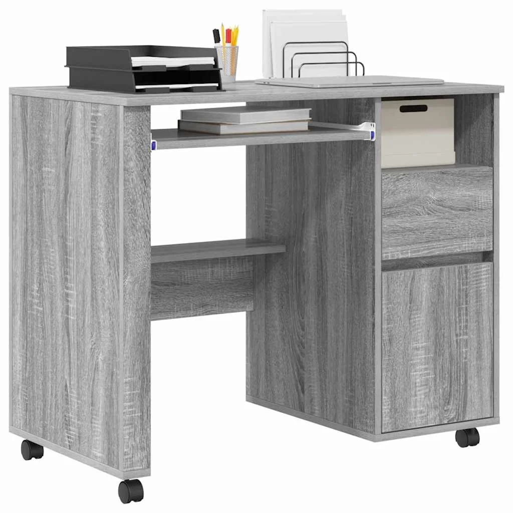 Bureau avec roues 91 x 50 x 77 cm sonoma gris bois d'ingénierie – vue de détail