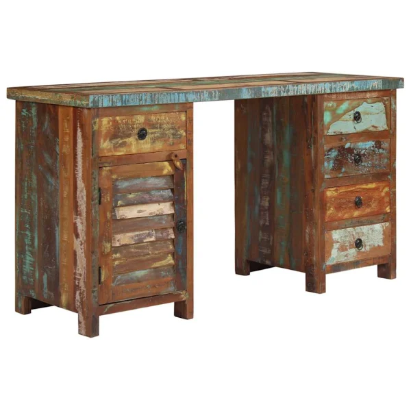 Bureau sur pieds 140 x 50 x 77 cm multicolore bois massif de récupération – vue d’ensemble