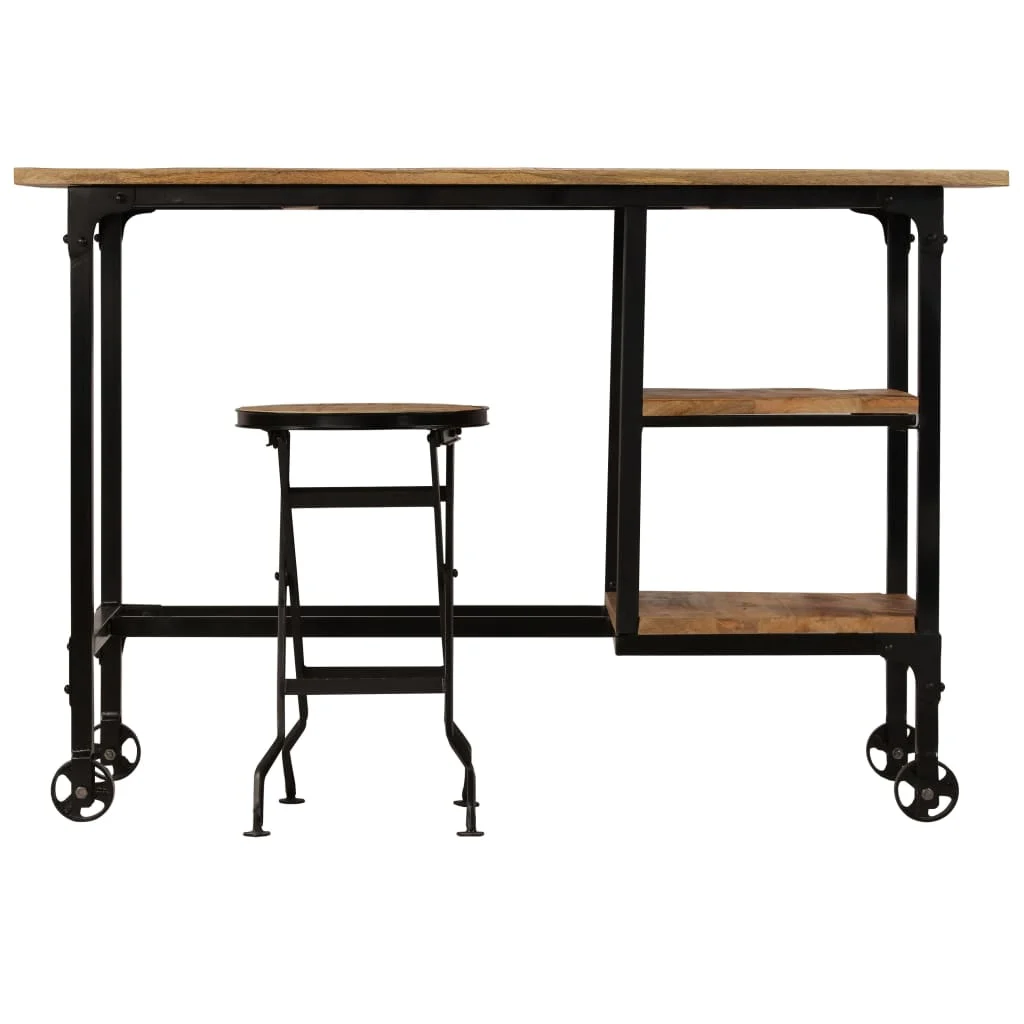 Bureau avec tabouret pliant 115 x 50 x 76 cm brun bois massif de manguier – vue de côté