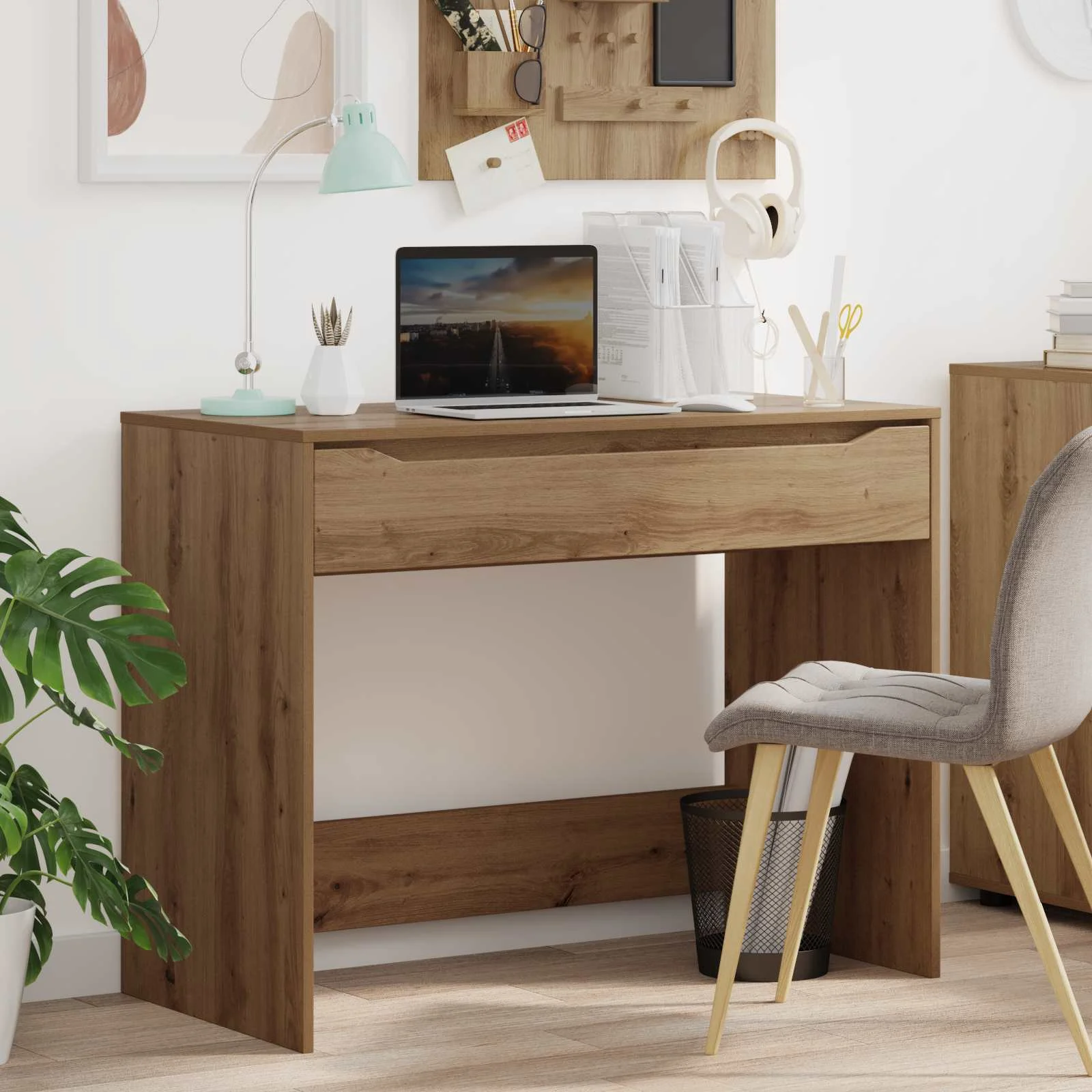 Bureau avec tiroir 100 x 50 x 78 cm chêne artisanal – vue d’ensemble