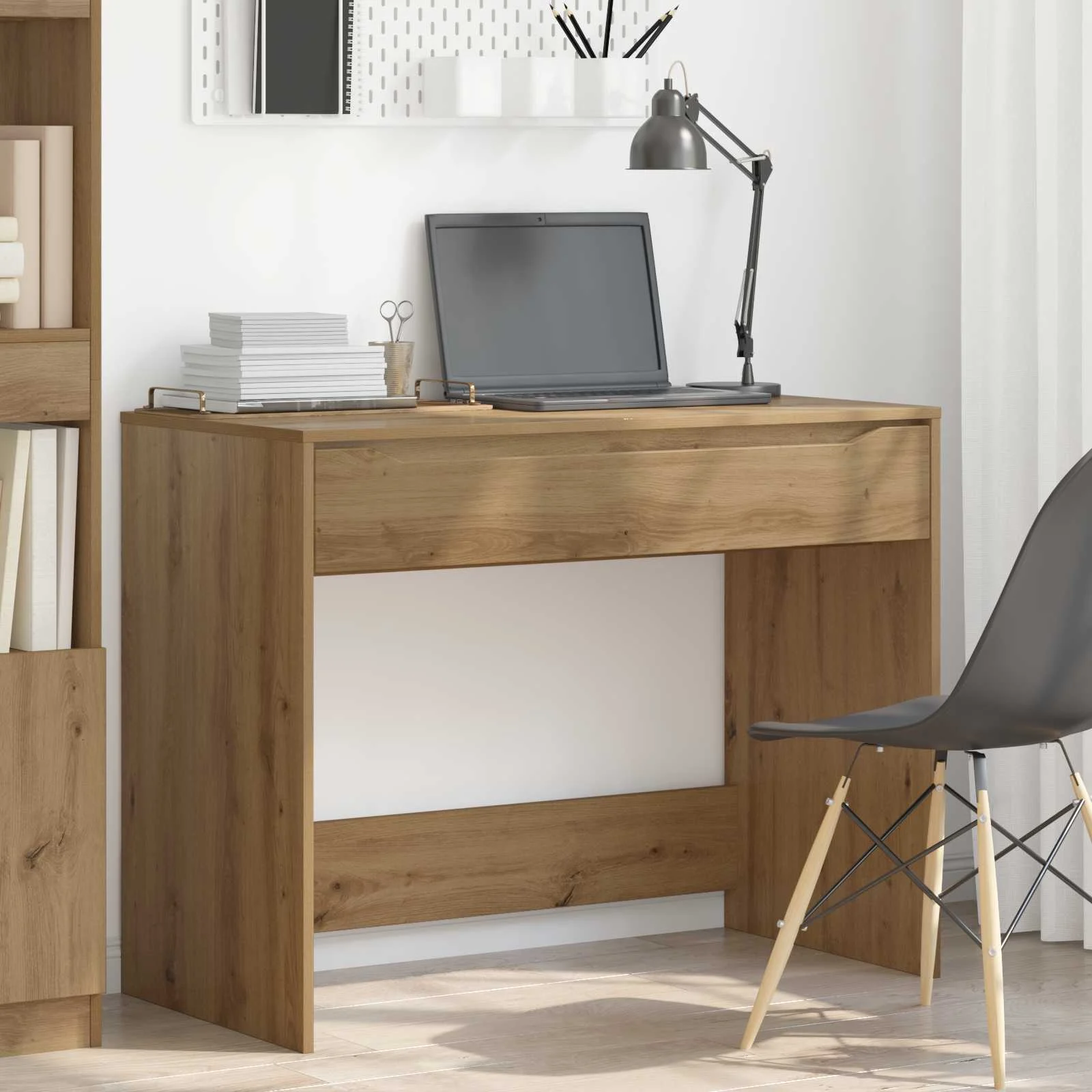 Bureau avec tiroir 100 x 50 x 78 cm chêne artisanal – vue en situation