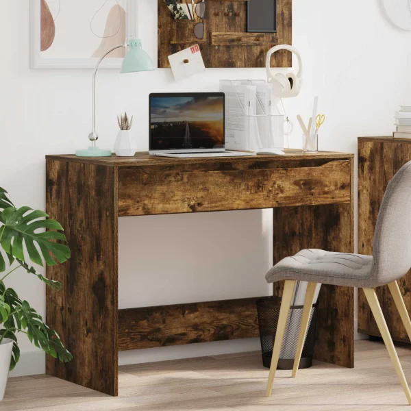Bureau avec tiroir 100 x 50 x 78 cm chêne fumé – vue d’ensemble