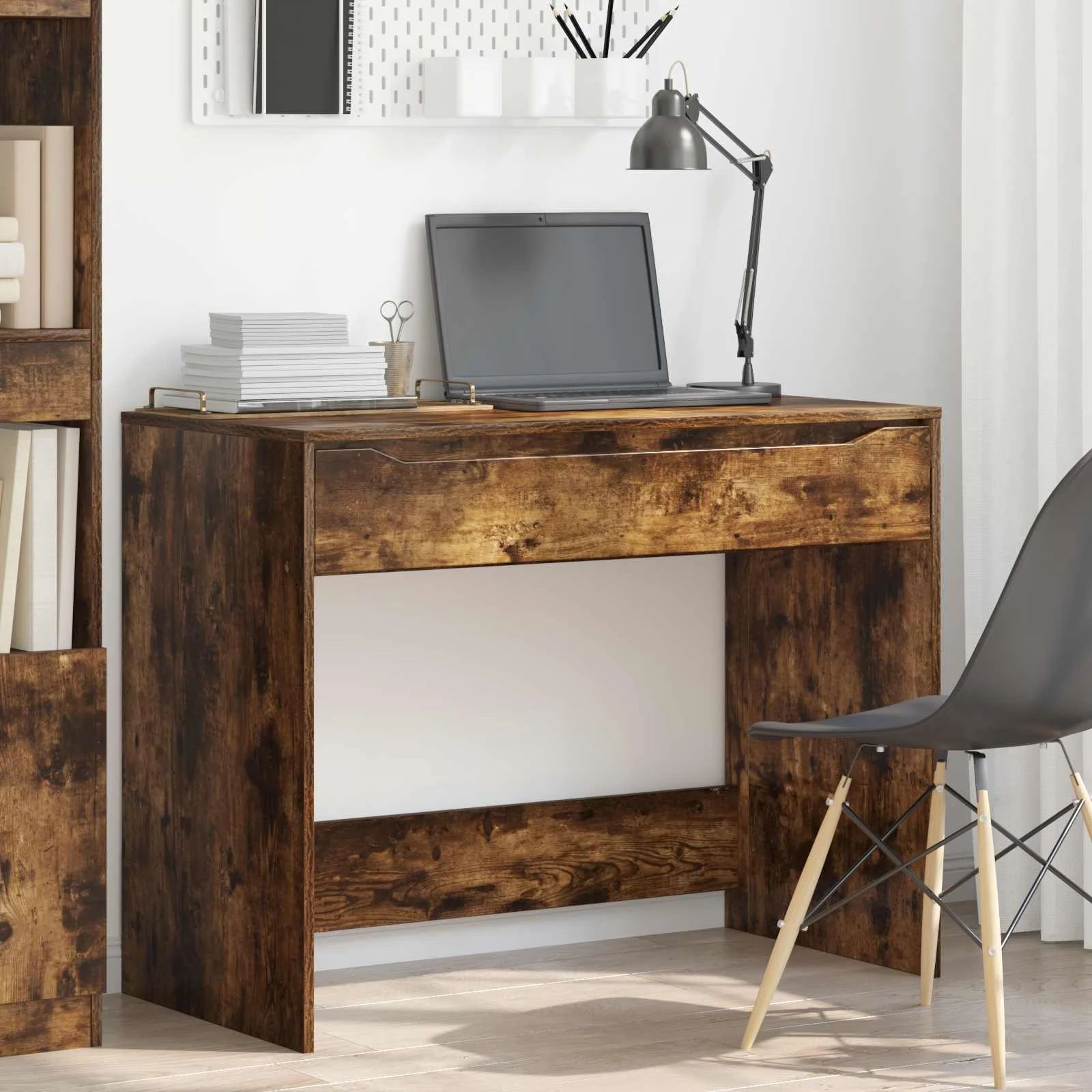 Bureau avec tiroir 100 x 50 x 78 cm chêne fumé – vue en situation