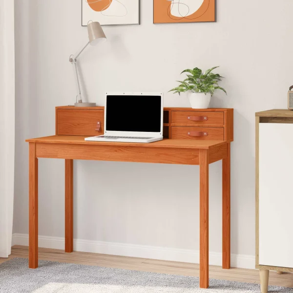Bureau avec tiroir 110 x 50 x 93 cm brun ciré bois massif de pin – vue d’ensemble