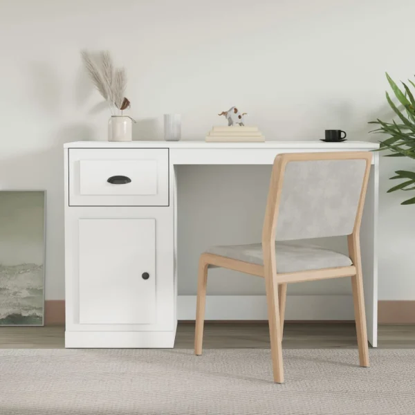 Bureau avec tiroir 115 x 50 x 75 cm blanc bois d'ingénierie – vue d’ensemble