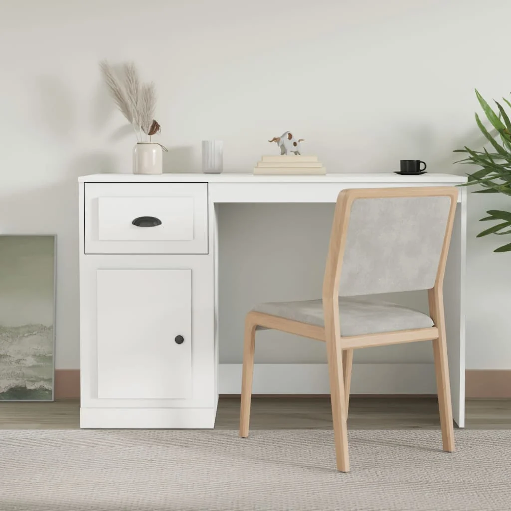 Bureau avec tiroir 115 x 50 x 75 cm blanc bois d'ingénierie – vue d’ensemble