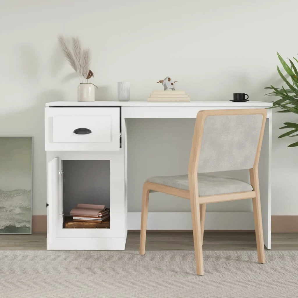 Bureau avec tiroir 115 x 50 x 75 cm blanc bois d'ingénierie – vue de détail