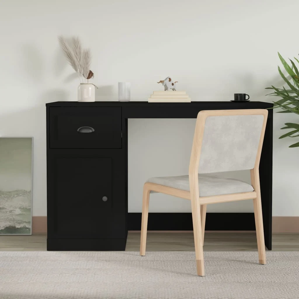 Bureau avec tiroir 115 x 50 x 75 cm noir bois d'ingénierie – vue de détail