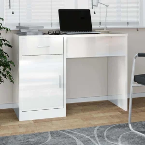 Bureau avec tiroir et armoire 100 x 40 x 73 cm blanc brillant bois d'ingénierie – vue d’ensemble